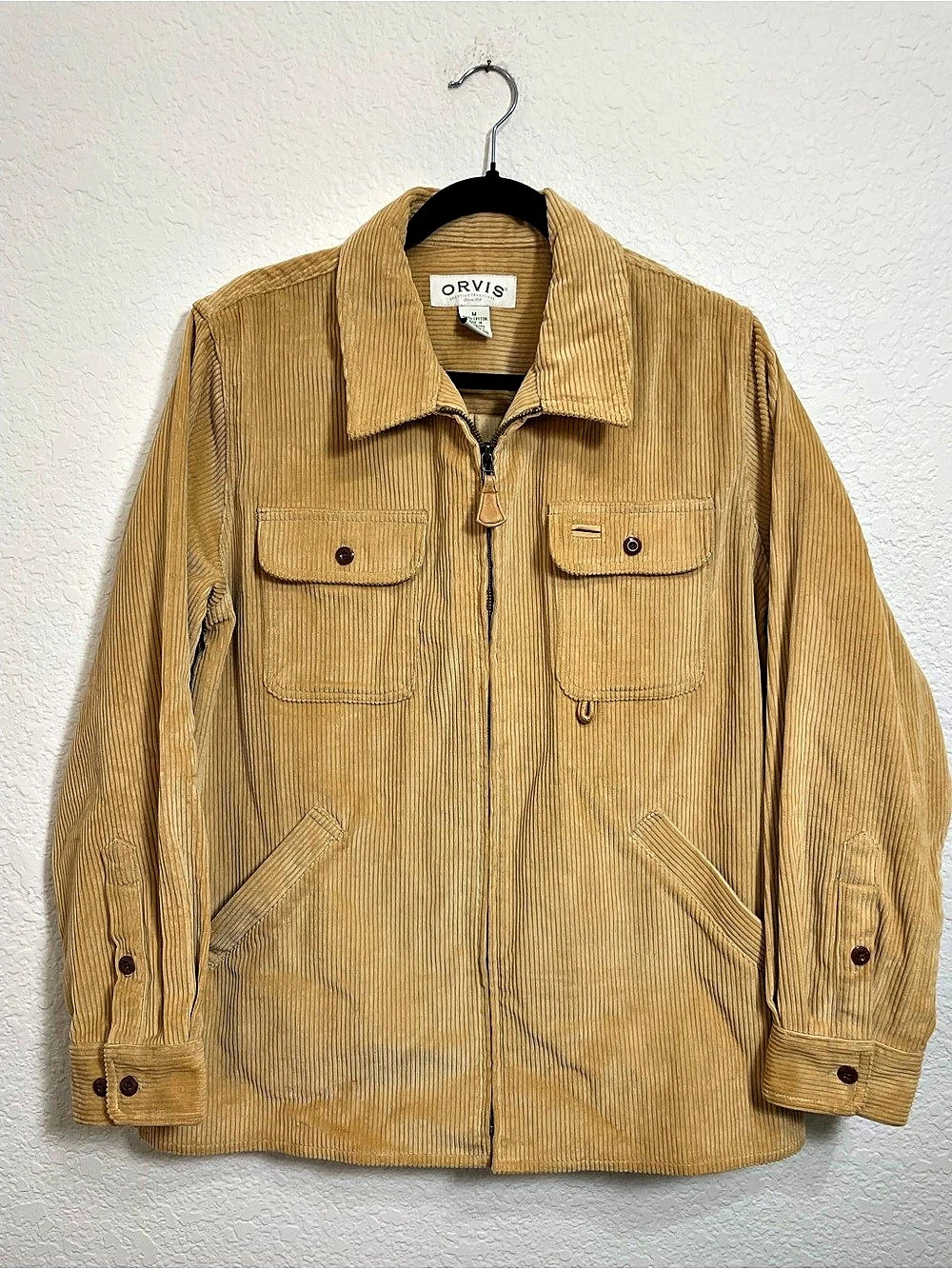 Orvis Corduroy Jacket M Tan Cotton Zip Front Utility Field Chore Coat